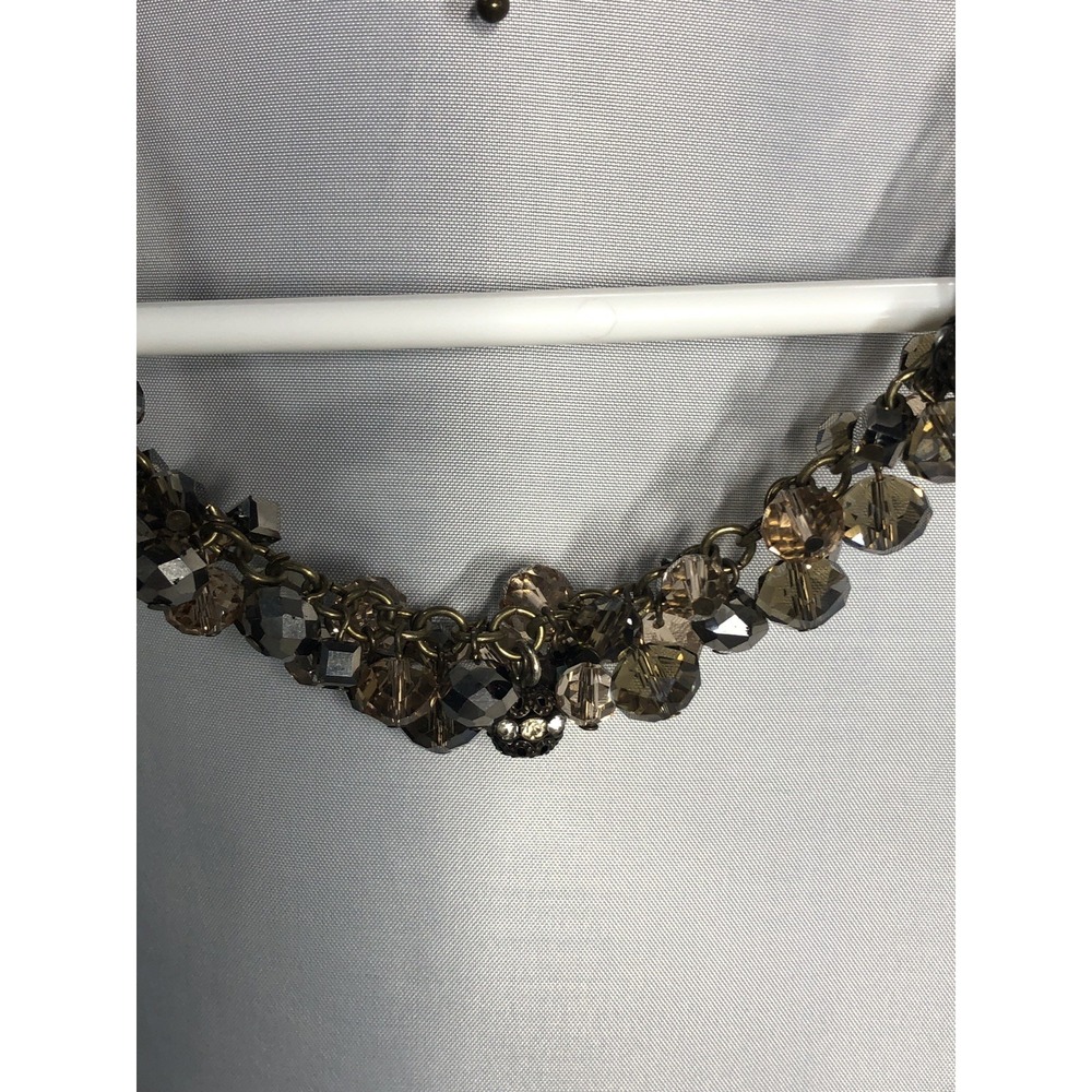 Signed LOFT Smoky Iridescent Necklace 18" Beaded Brass Silver Chain Faceted - Picture 12 of 15